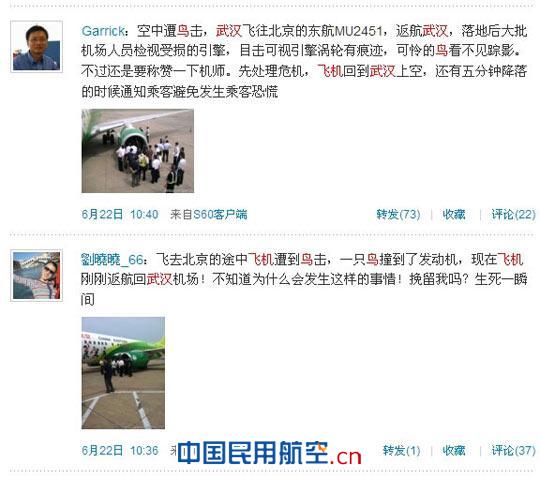 东航武汉飞北京航班空中遭“鸟击”被迫返航