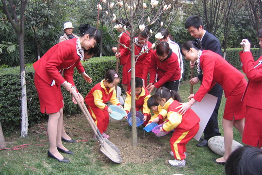 川航空姐与幼儿园小朋友共同种下环保心愿树