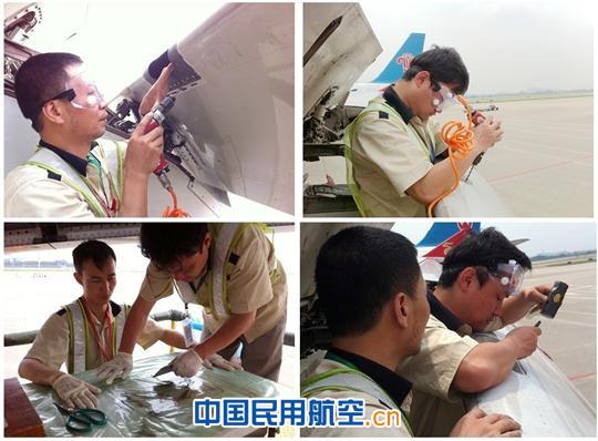 深航维修工程部完成B-6615飞机襟翼前缘鸟击抢修