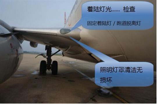 注:外部灯光的检查需要与驾驶舱内的机组或机务共同完成.着陆灯光.
