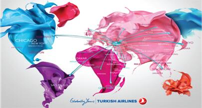 图1 土耳其航空公司全球航线网络示意图 全球最佳航空公司实践——土耳其航空公司